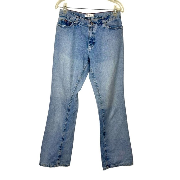 TOMMY HILFIGER Y2K VINTAGE LIGHT WASH FADED COTTON DENIM BLUE BOOTCUT JEANS - Picture 2 of 15